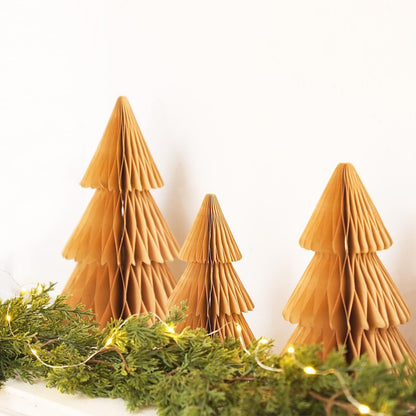 ReliThick 6 Pcs Paper Christmas Tree Decor 3D Honeycomb Trees Table Centerpiece for Modern Christmas Mantel Decorations Home Xmas Holiday Party Decorations (White, Brown)