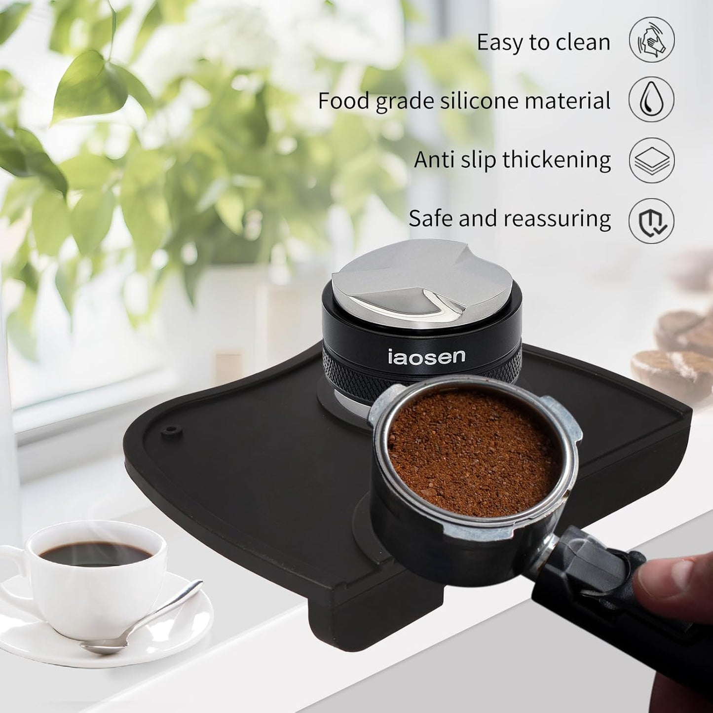 6 Inch Large Capacity Espresso Knock Box Tamping Mat, Espresso Machine Accessories Set of 2 with Removable Knock Bar