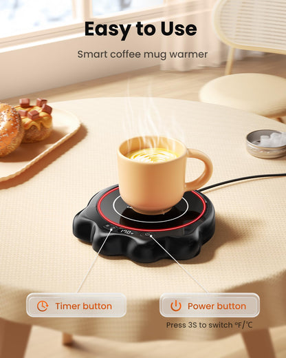 Gaiatop Mug Warmer, 50W Cute Cat Paw Cup Warmers, 3 Temp Settings, 2-10H Auto Shut Off, Coffee Accessories Keep Beverage Hot for Desk and Home, Heated Plate Stocking Stuffers for Tea Candle Black