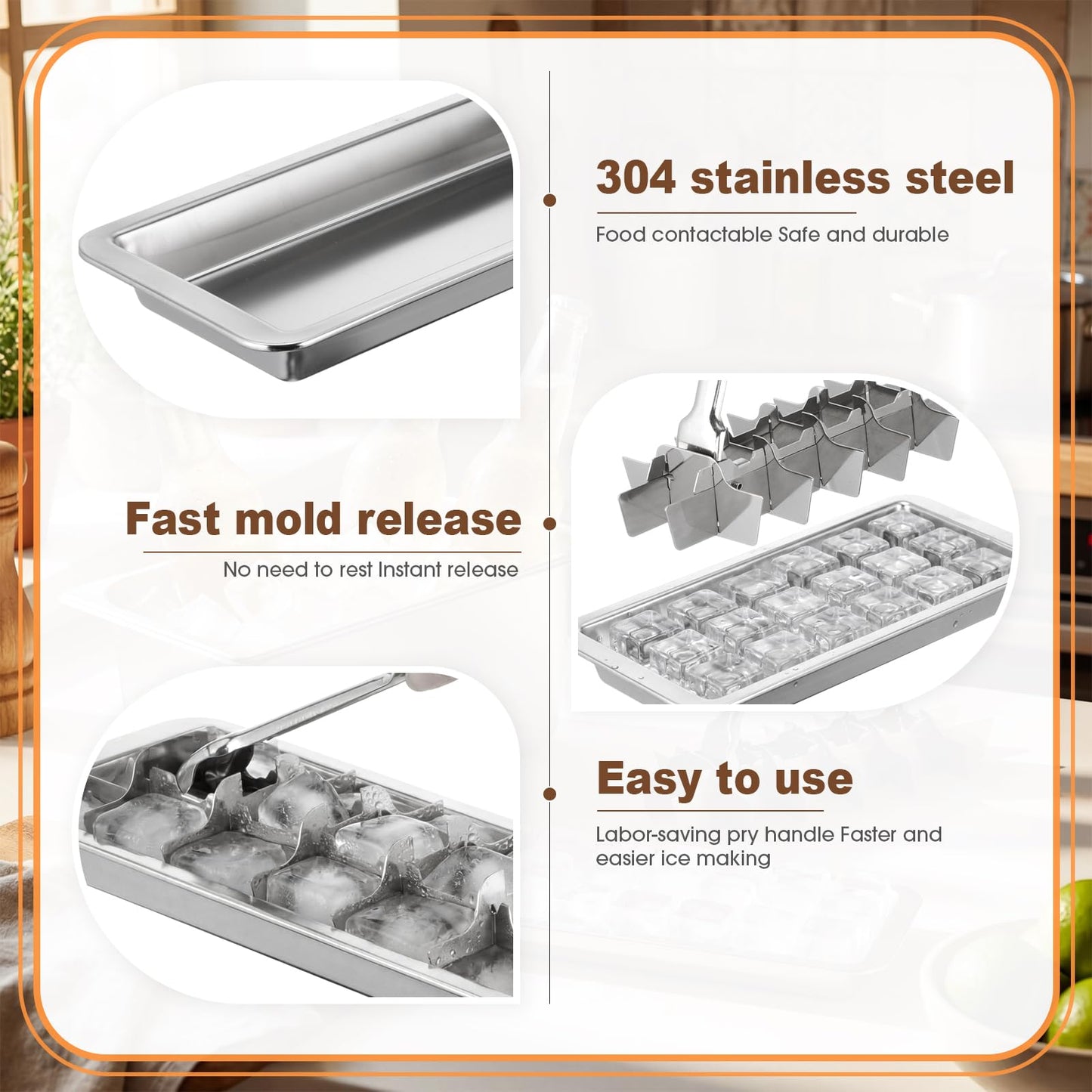 Baderke Stainless Steel Ice Cube Tray Ice Bucket 18 Slot Heavy Duty Metal Icecube Mold Wine Beer Champagne Bucket Container for Bars Parties Picnics