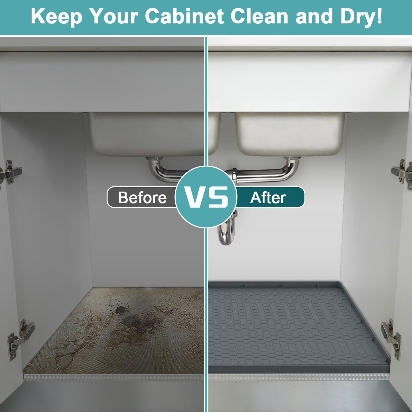 Silicone Under Sink Mat 22" x 19", Under Sink Mats for Kitchen Waterproof, Under Sink Protector Mats for Cabinets, Under Sink Tray Organizer for Kitchen and Bathroom, Gray