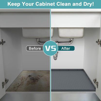 Silicone Under Sink Mat 22" x 19", Under Sink Mats for Kitchen Waterproof, Under Sink Protector Mats for Cabinets, Under Sink Tray Organizer for Kitchen and Bathroom, Gray