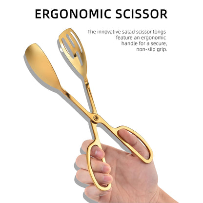 Salad Tongs for Serving 2 Pack - Premium Stainless Steel Scissor-Style, Non-Toxic, Heat-Resistant Salad Servers, Dishwasher Safe, Ideal for Buffet and Party Use (Gold)