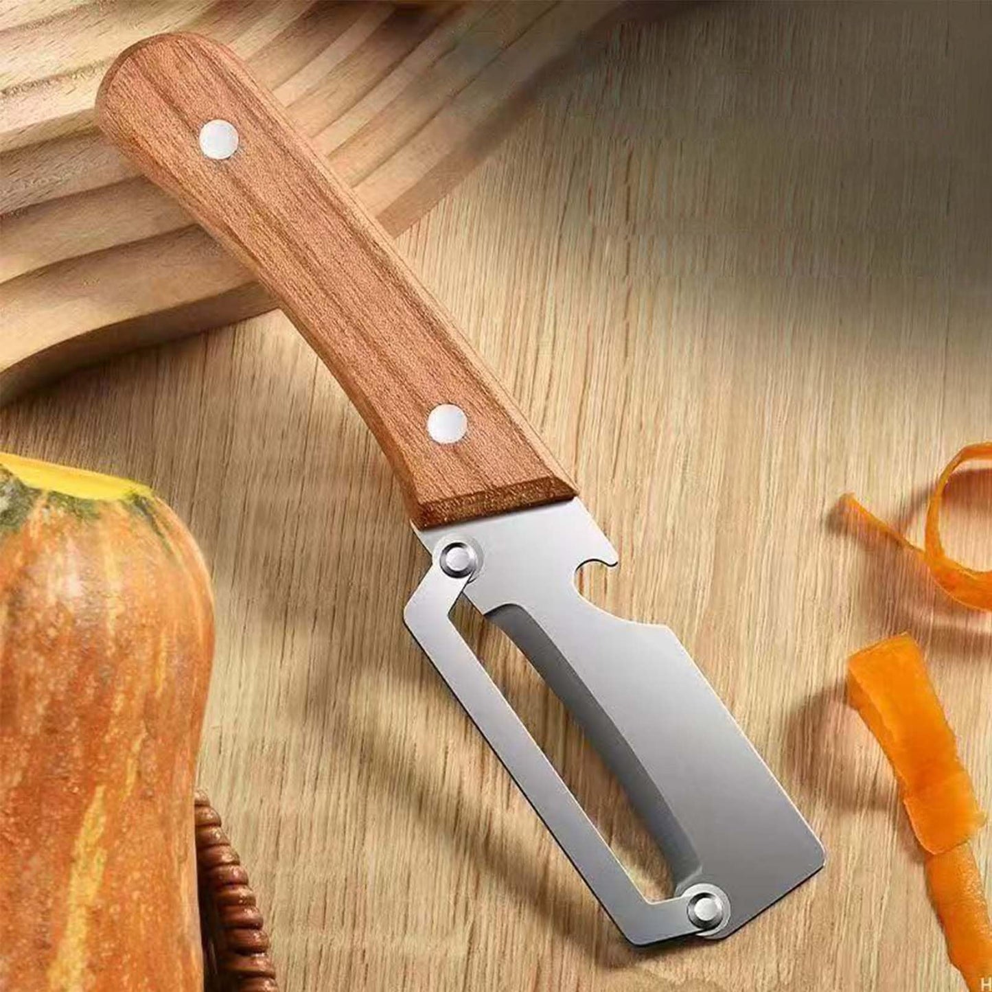 2PCS Premium Vegetable Peeler with Wooden Handle and Bottle Opener, Multi-Functional Vegetable Peeler, Stainless Steel Blade Kitchen Tool for Fruit