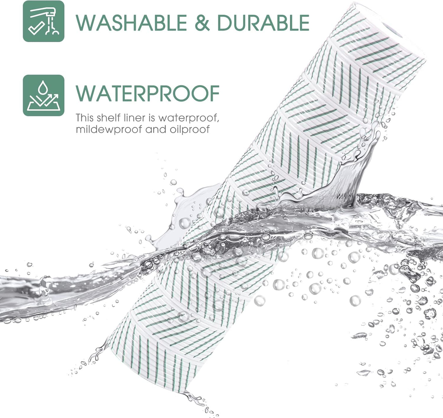Glotoch Premium Non-Slip Shelf Liner, Waterproof Drawer Liner for Kitchen Cabinets, 12" X240", White and Green