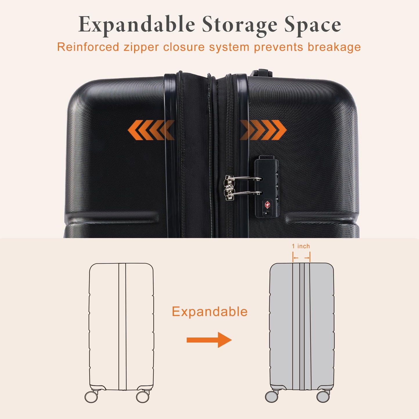 Sweetcrispy 3 Piece Expandable Luggage Set, ABS Hard Shell Rolling Suitcases with Smooth Spinner Wheels and TSA Lock, Lightweight Travel Luggage for Trip, 20/24/28 Inch, Bronze Black