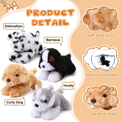 Suilung 4-Pack 8 Inch Dog Plush Animal Plush Dog Soft Plush Dog Pillow Toy Fluffy Puppy Set Dog Theme Party Gift Birthday Room Home Decor (Stylish Style)