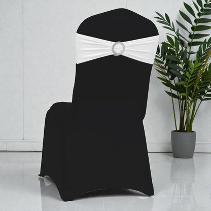MDS Spandex Chair Sashes - Universal Fit Stretch Bands with Buckle Slider for Elegant Wedding Decor - White, Pack of 150