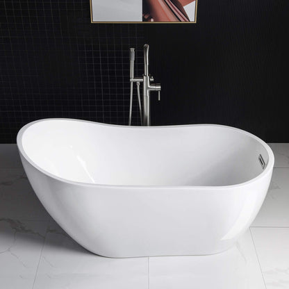 Woodbridge 59" Acrylic Freestanding Bathtub Contemporary Soaking Tub with Brushed Nickel Overflow and Drain BTA1530