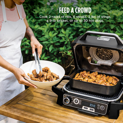 Ninja OG751 Woodfire Pro Outdoor Grill Built-In Thermometer,7-in-1 Master Grill,BBQ Smoker,& Outdoor Air Fryer Plus Bake,Roast,Dehydrate & Broil,Woodfire Technology,Weather-Resistant,Grey XL