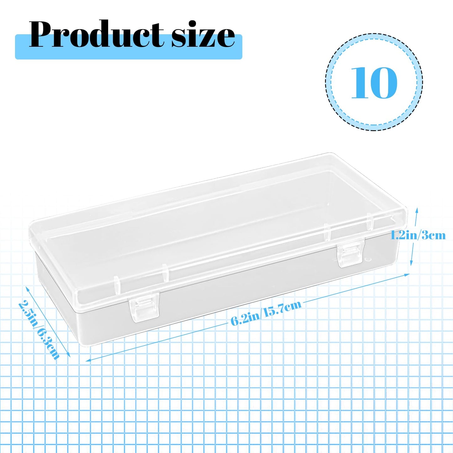 Fansunta 10 Pcak 6'' Plastic Storage Boxes, Small Storage Containers with Hinged Lids, Rectangle Clear Boxes for Beads, Jewelry, Game Pieces, Pens and Crafts Items(6.2'' x 2.5'' x 1.2'')