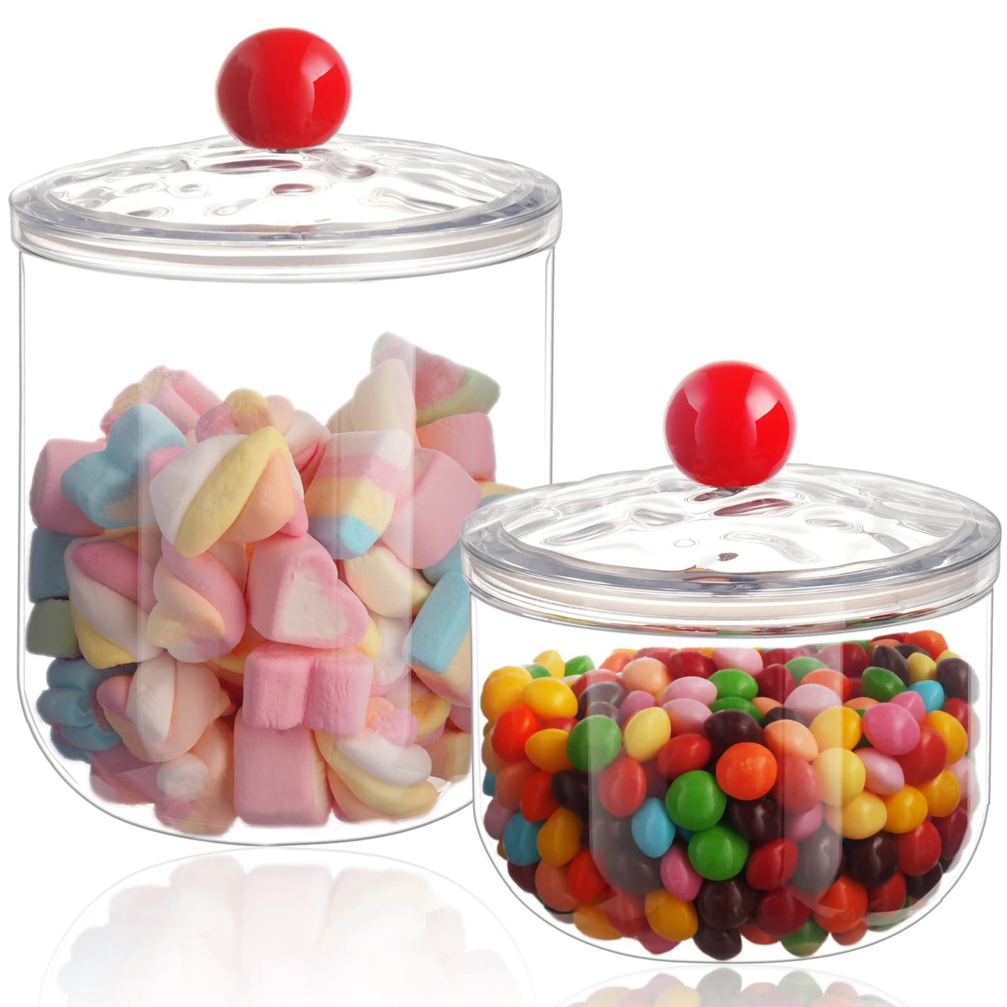 2 Pack Candy Jars with Lids - 47 & 30 OZ Clear Plastic Cookie Storage Containers Airtight Apothecary Canisters for Kitchen Home Decorative Pantry Office Party Organize Sugar Tea Coffee Snacks