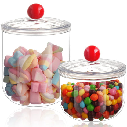 2 Pack Candy Jars with Lids - 47 & 30 OZ Clear Plastic Cookie Storage Containers Airtight Apothecary Canisters for Kitchen Home Decorative Pantry Office Party Organize Sugar Tea Coffee Snacks