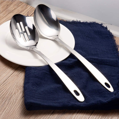 IMEEA Stainless Steel Serving Spoon Set 13-Inch Cooking & Serving Spoons Solid & Slotted Kitchen Spoon Set Metal Serving Utensils