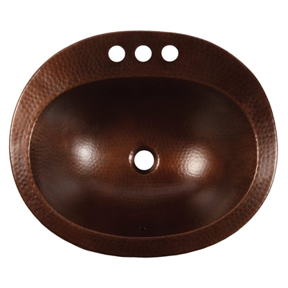 Sinkology Seville 20" Oval Drop-In Bathroom Sink - Aged Copper - Hand-Hammered Pure Solid Copper - Small Bathroom Sink with Drain and Care Kit