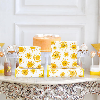 JarThenaAMCS Sun Smile Baby Shower Wrapping Paper -Mini Roll- 17In x 32.8Ft First Trip Around The Sun Gift Wrap Paper Yellow Double Printed Sunshine Craft Paper for Summer Birthday Party Packing