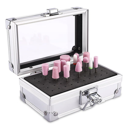 Noverlife 50 Holes Nail Drill Bit Holder Case, Professional Polishing Heads Holder Organizer, Silver Bit Storage Box, Large Display Container for Salon Grinding Head
