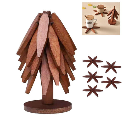 Walnut Tree Table Mat,Wooden Table Mat Tree,Foldable Trivets for Hot Dishes,Non-Slip Heat Insulated Folding Wood Table Plate Mat (Walnut)