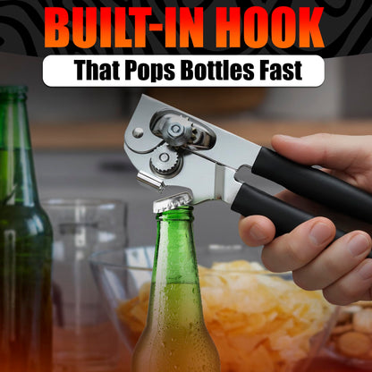 Heavy Duty Commercial Can Opener – Stainless Steel Can Opener for Large & Small Cans, Manual 360° Smooth Crank with Ergonomic Long Handles, Non-Slip Grip, 2-in-1 Bottle Opener for Restaurants & Home