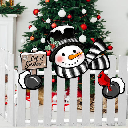 Winter Snowman Cardinal Fence Peeker Yard Garden Signs Let It Snow Red Bird Tree Topper Ornaments