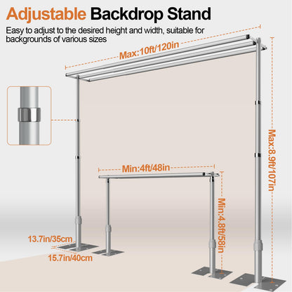 GLOSHOOTING Heavy Duty Backdrop Stand 8.9x10ft, Three Crossbar Pipe and Drape Backdrop Stand Kit, Adjustable Metal Frame, Background Stand Backdrop for Wedding Photography Birthday Party Decorations