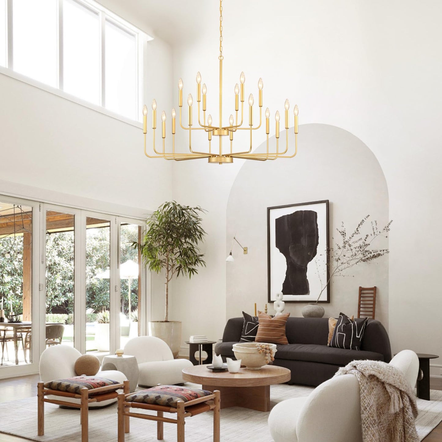 Gifarich Gold Chandeliers for Dining Room Light Fixture Over Table, Modern Farmhouse Chandeliers for Living Room,18-Lights Industrial Metal Candle Lighting Fixtures for Entryway Kitchen Island Foyer