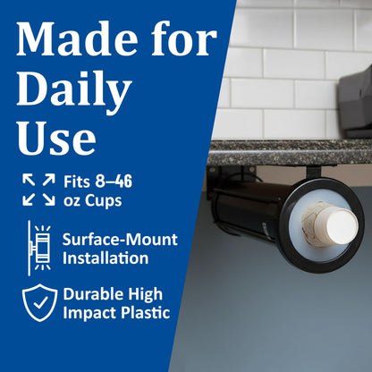 San Jamar Ez Fit Surface Mount Cup Dispenser Fits 6 - 24 Oz Cups with Interchangeable Gaskets for Restaurants, Dining Halls, and Fast Food, Plastic, 18 Inches, Black