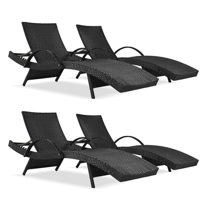 Yayzy 80'' Long Outdoor Wicker Chaise Lounge Chairs Set of 4, Patio Rattan Reclining Chair with Adjustable Backrest & Armrests, Durable PE Rattan Sunbathing Chairs for Pool, Garden, Backyard, Black