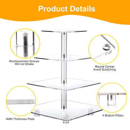 YestBuy 4 Tier Cupcake Stand Acrylic Tower Display with LED Light Premium Holder Dessert Tree Tower for Birthday Candy Bar Décor Weddings, Parties Events (Yellow Light)