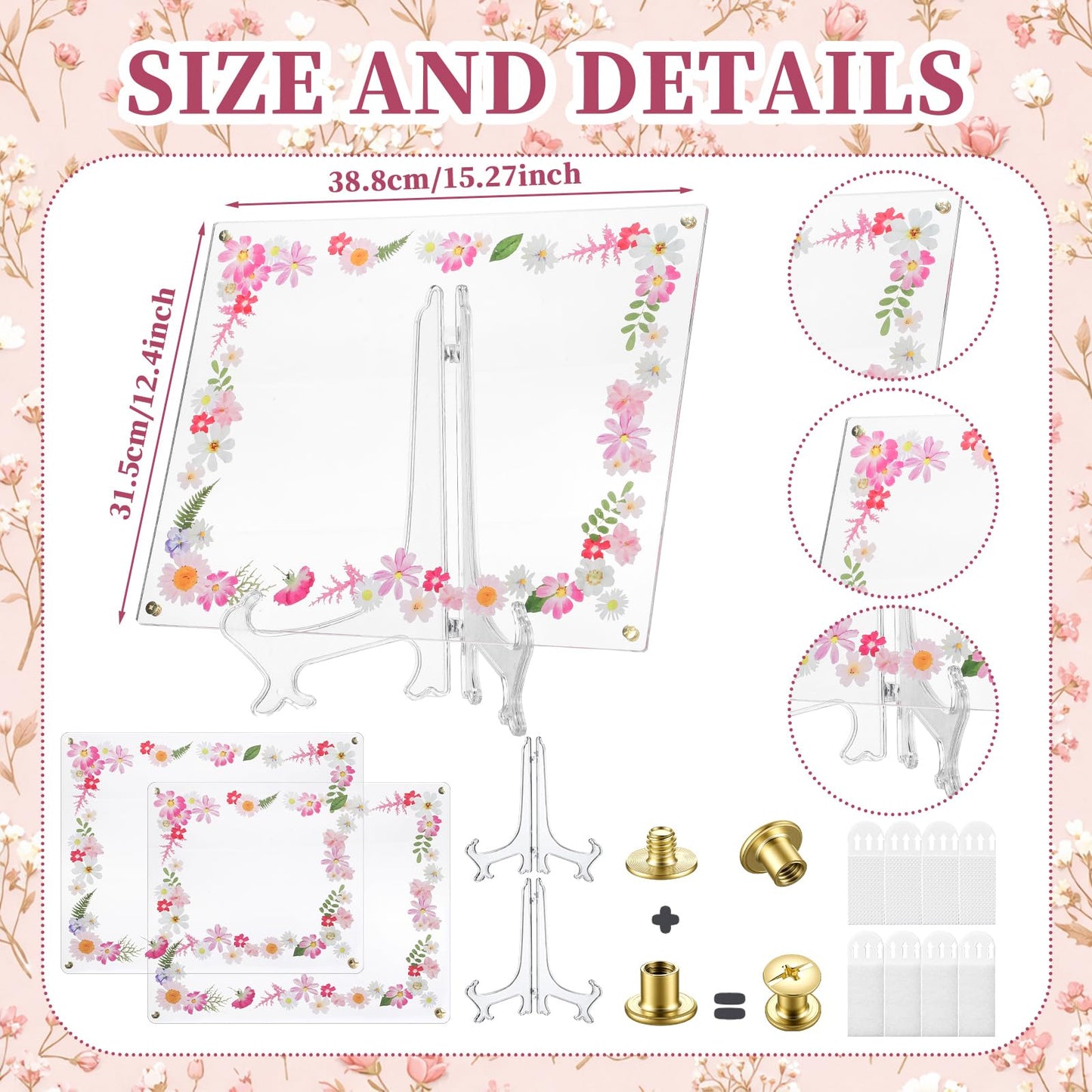 Novabright 2 Set 2026 8.5x11 Floral Acrylic Graduation Certificate Frame Pressed Flower Wall Mount Floating A4 Picture Frame Double Panel for Graduation Certificate Degree Document Memory Picture Gift