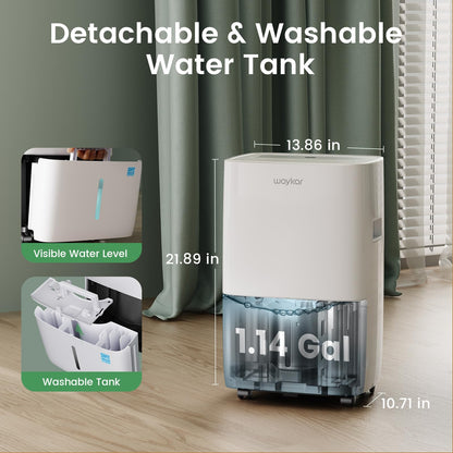 Waykar 80 Pints Energy Star Dehumidifier for Spaces up to 5,000 Sq. Ft at Home, in Basements and Large Rooms with Drain Hose and 1.14 Gallons Water Tank