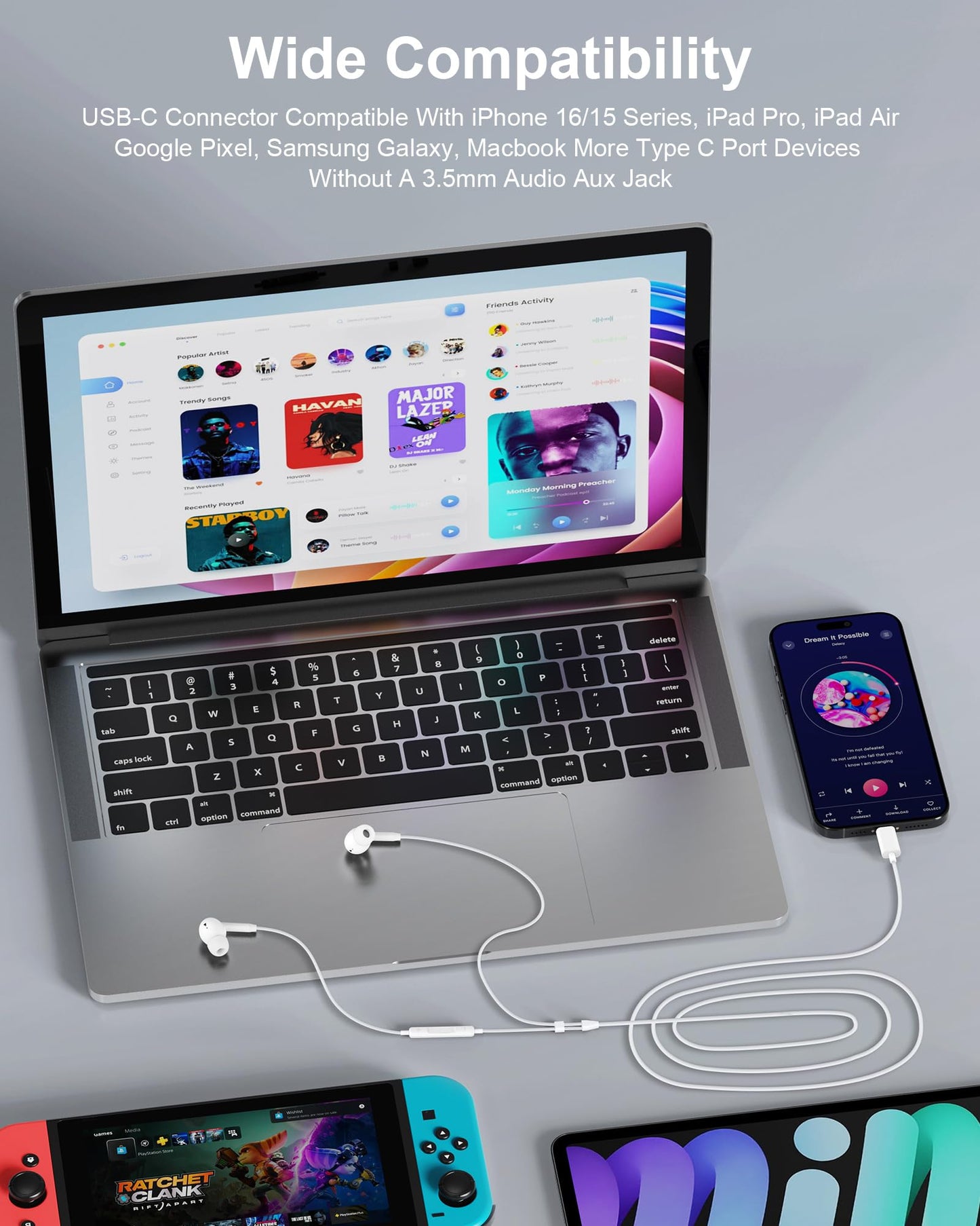 iPhone 17e 17 16 USB C Wired Headphones with Microphone, Noise Cancelling Earbuds USBC for iPhone 16e Pro Max 15 Plus, Samsung Galaxy Bud Ultra Apple Wired Ear Buds in-Ear Type C Plug Earphones Mic