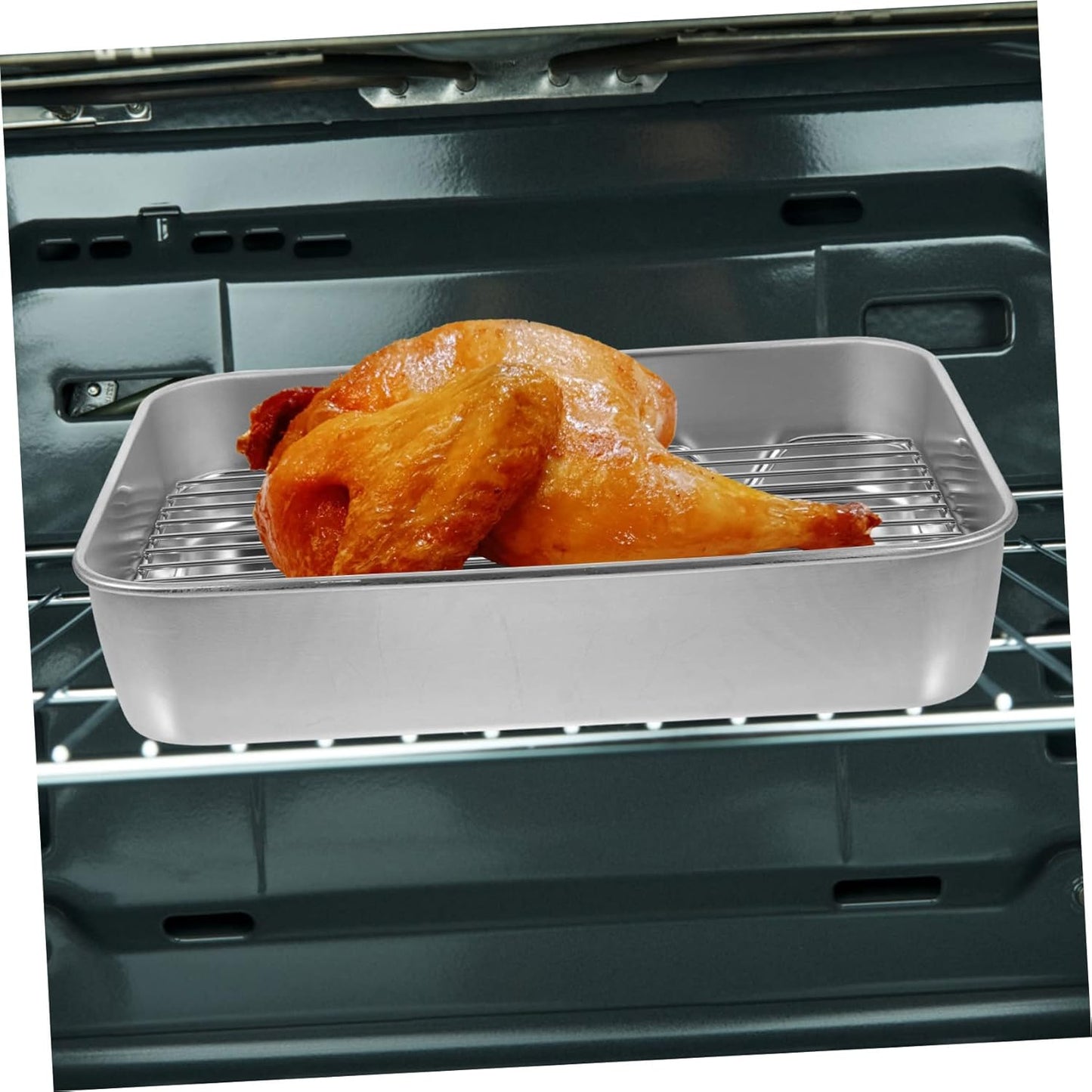 PRETYZOOM Grill Pan Set with Lid, Baking Pan with Roasting Rack, Metal Baking Tray for BBQ Grills