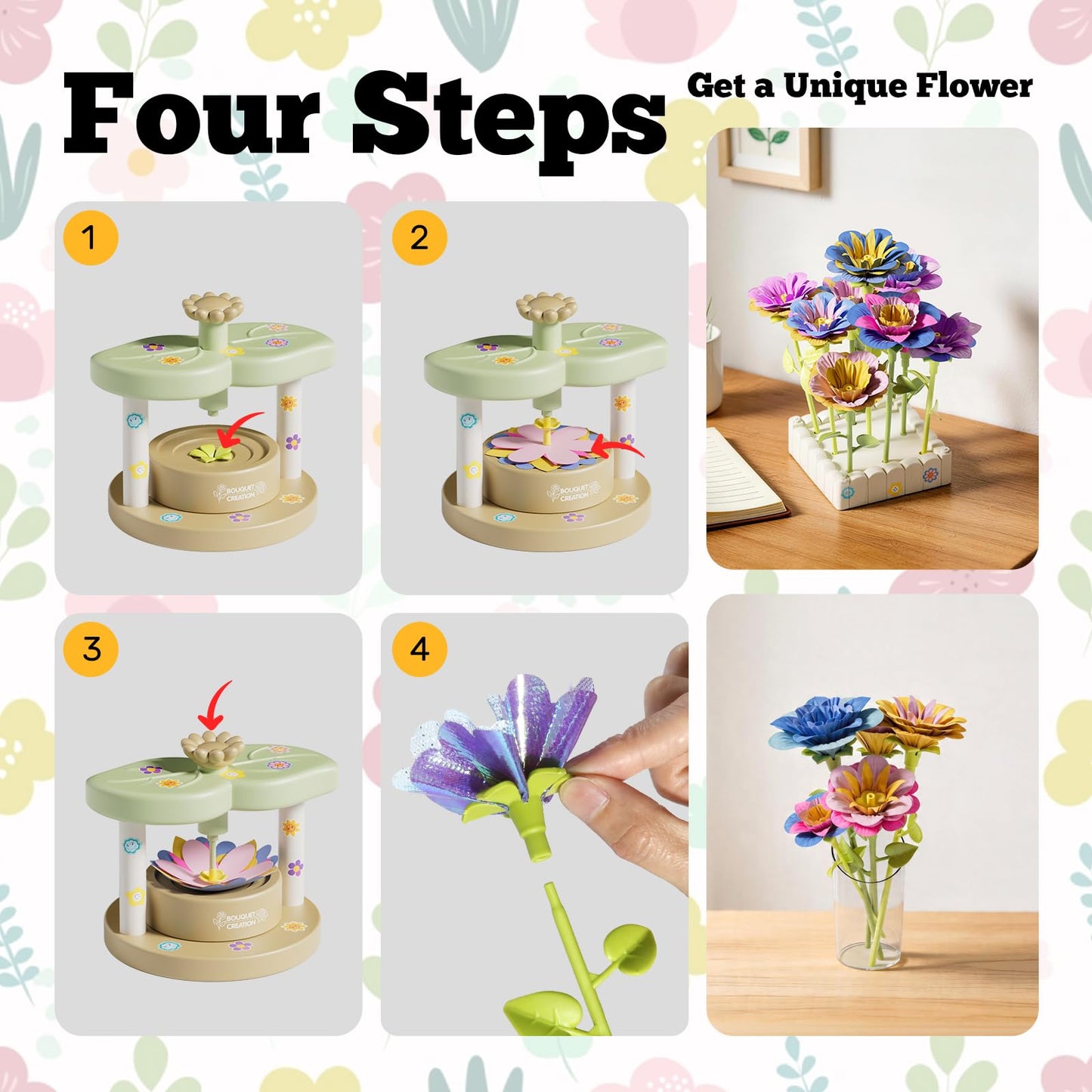 SJIADA Flower Making Kit for Kids, DIY Flower Craft Kit, Educational Fabric Flower Bouquets Kit Toys, Reusable Art Flower Crafts Activity Toy for Kids, Birthday for 4-8 Year Old Little Girls Gifts