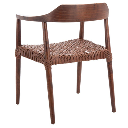 SAFAVIEH Home Collection Munro Walnut Sungkai Wood/Cognac Leather Woven Accent Chair (Fully Assembled)