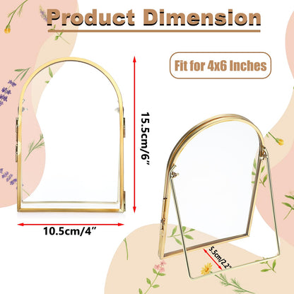OGANAZI 4x6 Inch Double Glass Pressed Flower Frame - Golden Floating Frames for Dried Flowers, Art, Photos | Vintage Pressed Flower Frame Tabletop Display Holder for Home Plant Specimen (Half Circular)