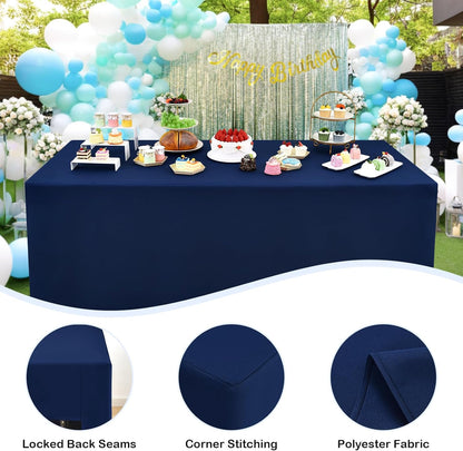 2 Pack 6ft (72x30 Inch), 3-Sided Wolkemer Open Back Fitted Tablecloth Rectangle Vendor Table Cloth Washable Navy Fabric