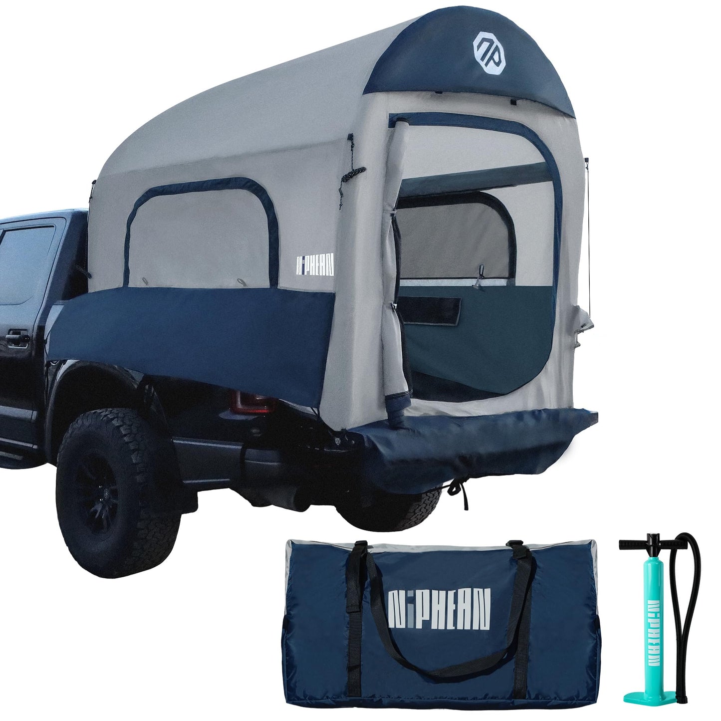 Niphean Truck Bed Tent for Camping 5.5ft-8ft for 2+1 People, 2 Mins Fast Setup Inflatable Pickup Truck Tent, PU 3000mm Waterproof & High-Strength Windproof, Spacious Interior for Multi-Landscape