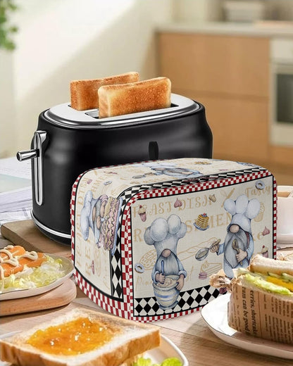 Kitchen Chef Gnomes Toaster Cover 2 Slice, Small Appliance Covers, Retro Red White Plaid Polyester Dust Protection