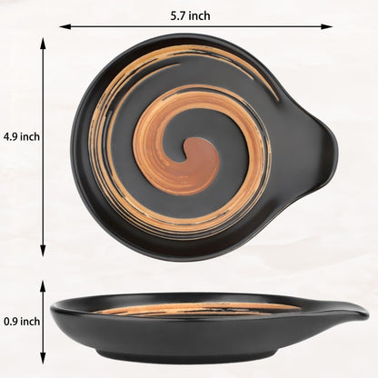 VanlonPro Ceramic Spoon Rest, 5 Inch Spoon Holder for Stove Top, Kitchen Counter, Utensils, Ladle, Coffee Spoons, Cooking spoons, Spatula, Housewarming Gifts, Black & Hand-painted Swirl