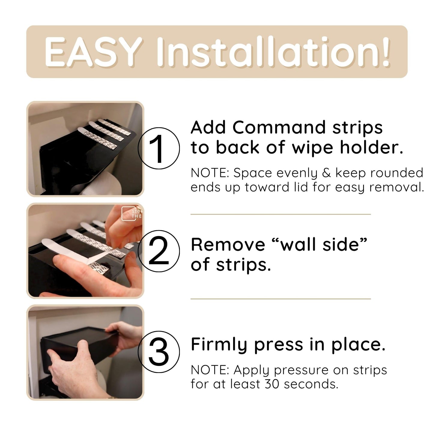 Wipe Holder for Bathroom – Adhesive Wall Mount Organizer for Wet Wipes – Bathroom Toilet Wipes Shelf & Baby Wipe Holder Dispenser, Organize Feminine Products – Black, 1 Pack
