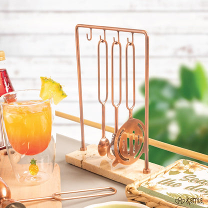 Karma, Bartender Kit 5-Piece Bar Tool Set with Marble Stand, Home Bartending Kit, Housewarming Gift