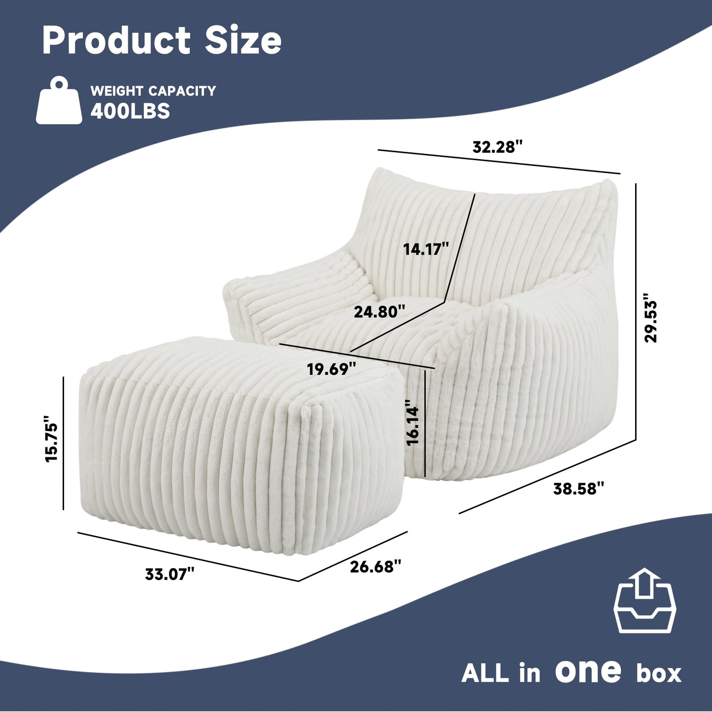 Oversized Bean Bag Chair for Living Room Furniture Bean Bag Chairs for Adults- Small Couch & Lounge Accent Chair for Living Room Chairs or Bedroom