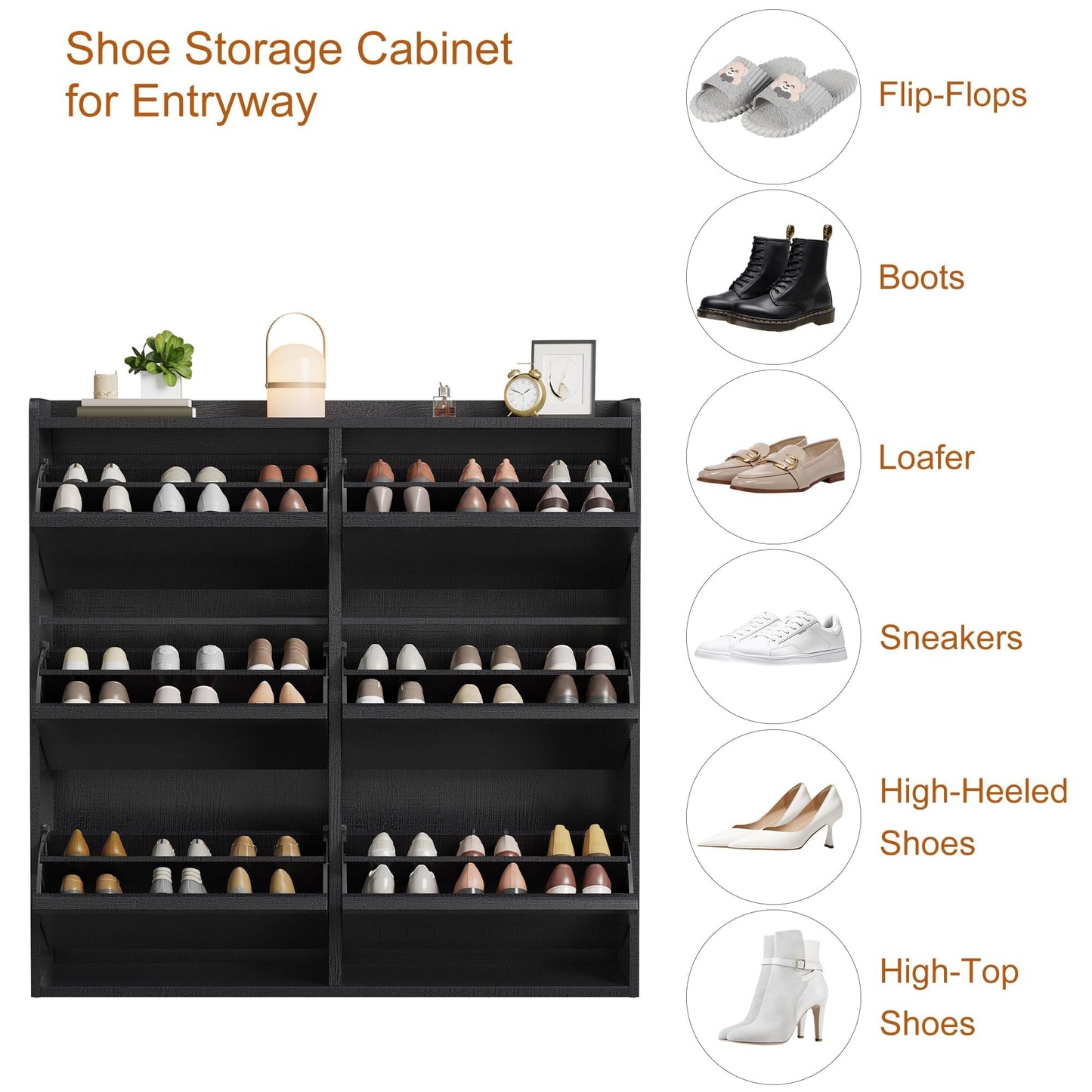 Patikuin Shoe Storage Cabinet with 6 Flip-Down Doors, Wooden Entryway Shoe Organizer with Adjustable Shelf, Hidden Hallway & Living Room Storage