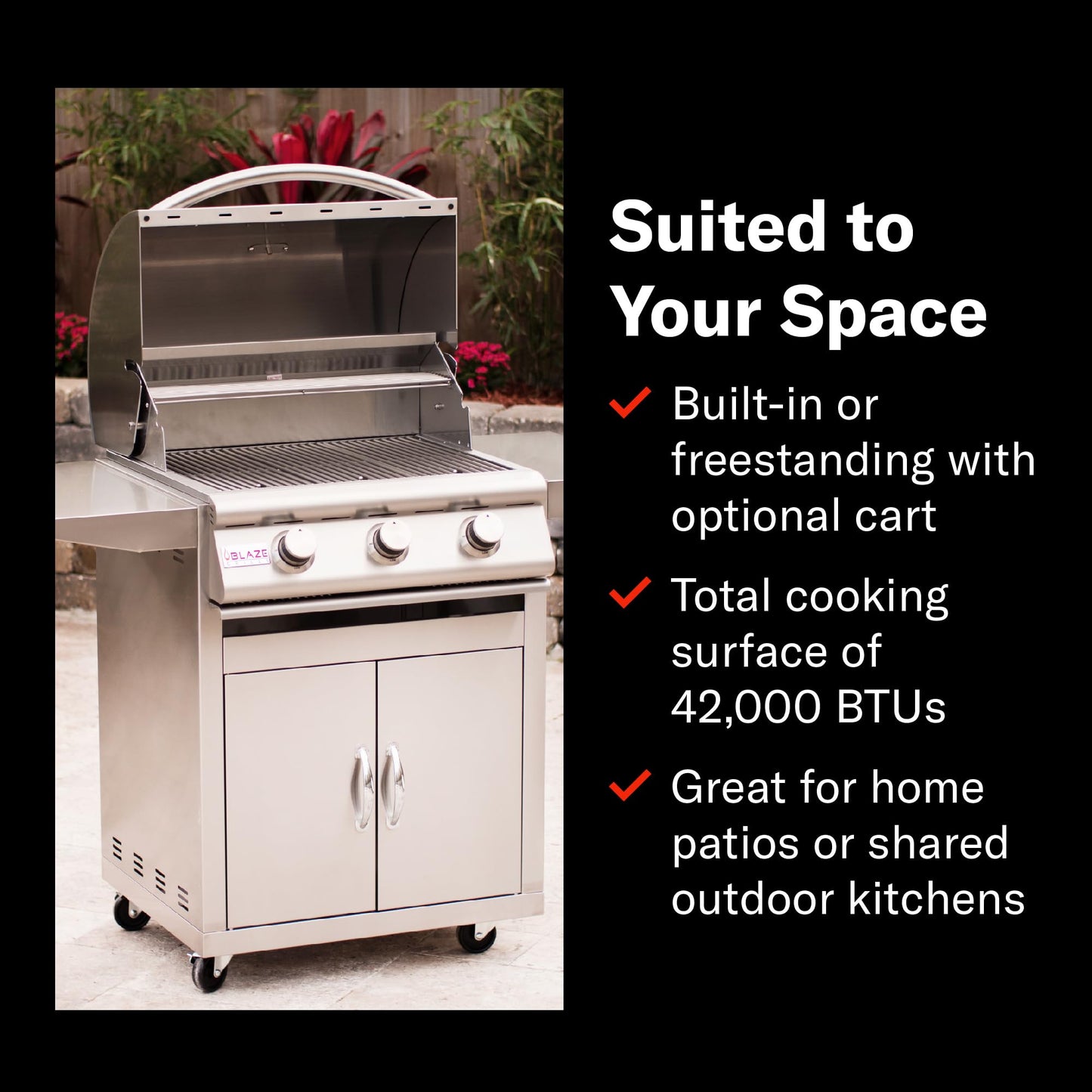 Blaze Outdoor Kitchen Grill | 25- inch Built-in Propane Gas Grill | 3 Burner Barbecue | Premium BBQ | Commercial Grade Grilling Experience | Best in Class Warranty | Prelude LBM BLZ-3LBM-LP