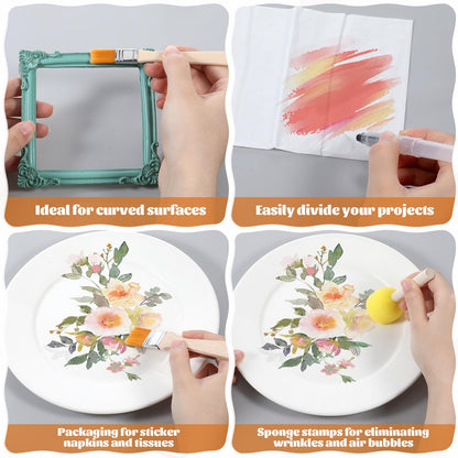 20 Pack Essential Decoupage Tool, Includes 1 Silicone Table Mat, 5 Foam Brushes, 8 Decoupage Brushes, 3 Water Pens, 2 Glue Container Bowl, and 1 Spray Bottle, for Cut-Out Painting, Sticker Pasting
