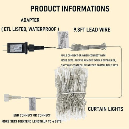 Dazzle Bright 300 LED Curtain String Lights - Waterproof Fairy Lights with 8 Modes | Pink for Bedroom & Party Decor