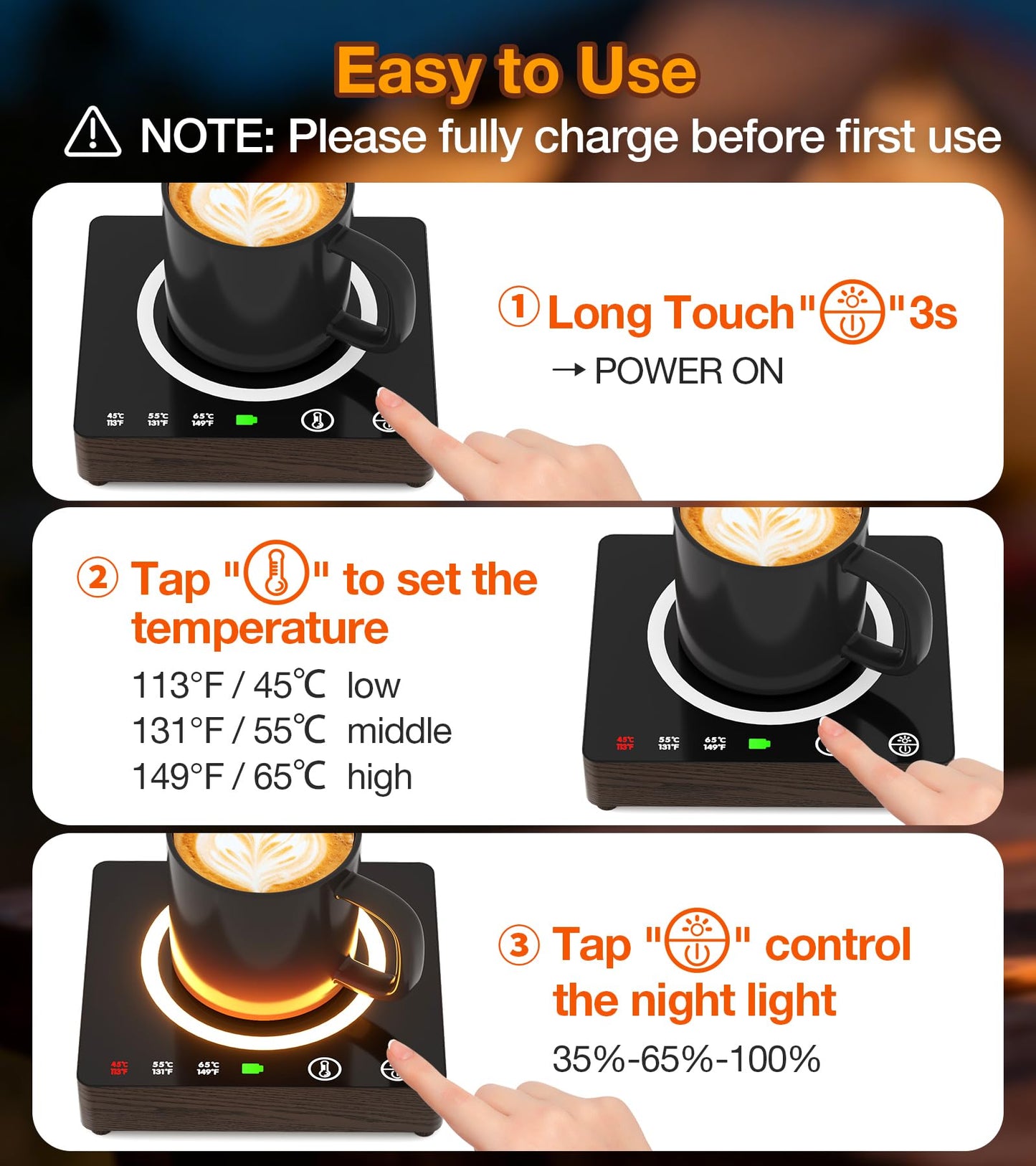 Mug Warmer, Cordless 180 Min Battery Life, 10000mAh Portable Charger, Wireless Coffee Cup Warmer for Desk, 3 Temp Settings, Smart Candle Heat Plate for Home, Office, Travel, Camping & Gifts for Men