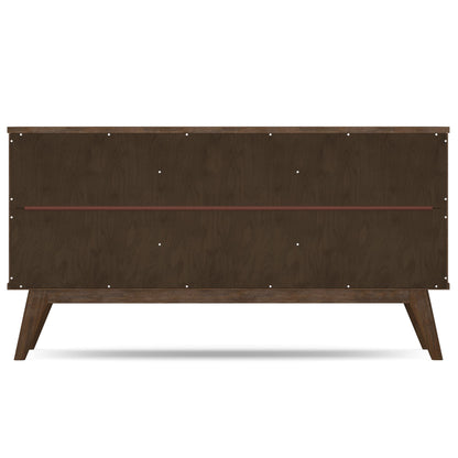 SIMPLIHOME Clarkson Buffet - 60 inch Wide Solid Acacia Wood 3-Door Sideboard Buffet in Rustic Natural Aged Brown, Mid-Century Cabinet for Dining Room or Kitchen with Wine Storage and Open Shelf