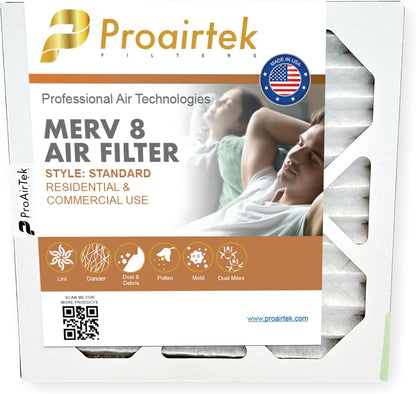 Proairtek AF12121M08SWH Model 12x12x1 Pack of 2 Air Filters, MERV 8 for Clean Air in Home